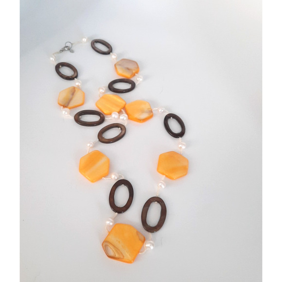 PREMIER DESIGN Genuine Pearls Yellow Shell Brown Station 32" Necklace Retired - Picture 4 of 5